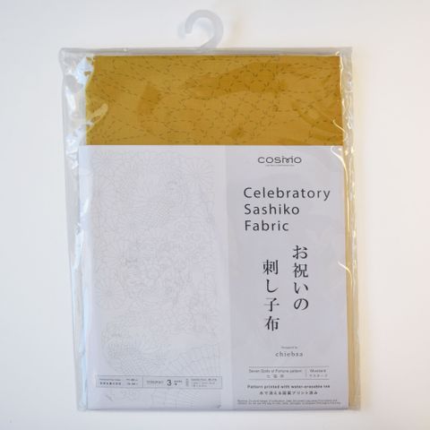 SASHIKO FABRIC CELEBRATORY SEVEN GODS MUSTARD