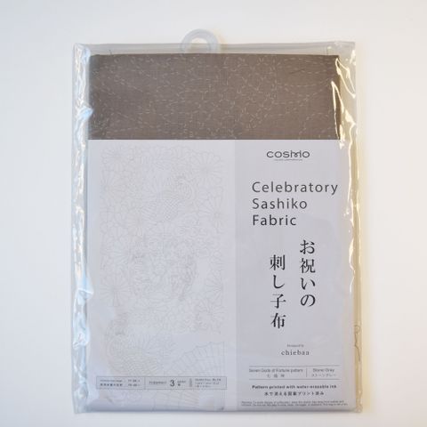 SASHIKO FABRIC CELEBRATORY SEVEN GODS STONE GREY