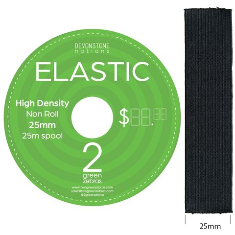 ELASTIC HIGH DENSITY NON ROLL 25MM BLACK 25M