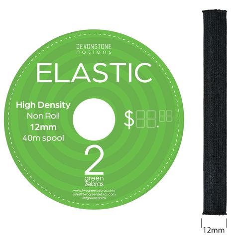 ELASTIC HIGH DENSITY NON ROLL 12MM BLACK 40M