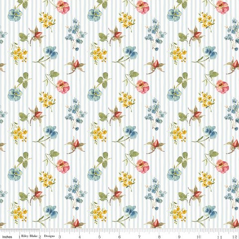 LITTLE GARDEN PATH FLORAL STRIPES BLUE
