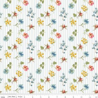 LITTLE GARDEN PATH FLORAL STRIPES BLUE