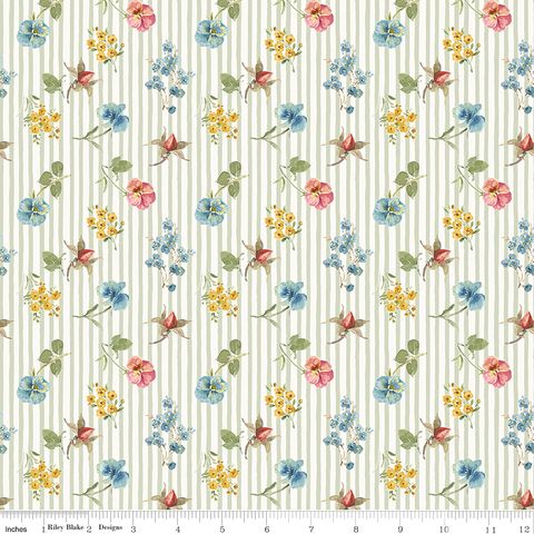 LITTLE GARDEN PATH FLORAL STRIPES GREEN