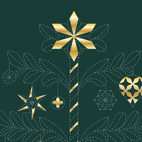 SASHIKO TREE GREEN - GOLD
