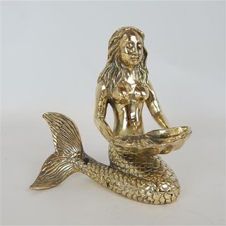Brass Mermaid Sitting w Tray 15cm x 12cm x 17cm high