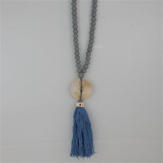 Aman Tassel Necklace w Coral Grey 70cm long