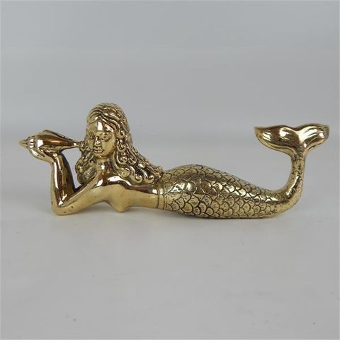 Brass Mermaid Lying w Shell 26cm