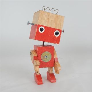 Wooden Block Robot Red  6cm x 15cm high