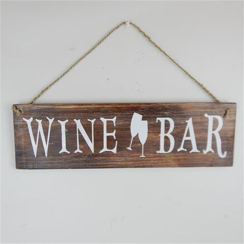 Wooden Sign "Wine Bar"  Nat/White 40cm x 10cm h
