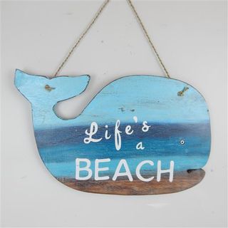 Wooden Whale Sign "Life's a Beach"37cm x 24cm high