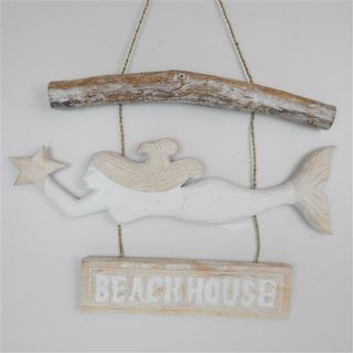 Wooden Sign Mermaid "Beach House" 47cm x 36cm long