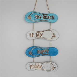 4 Jandal Sign "The Beach is my Happy Place" 25cm x 47cm long
