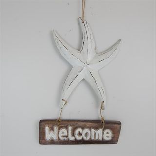 Sign Starfish Welcome Natural/White 20cm x 30cm