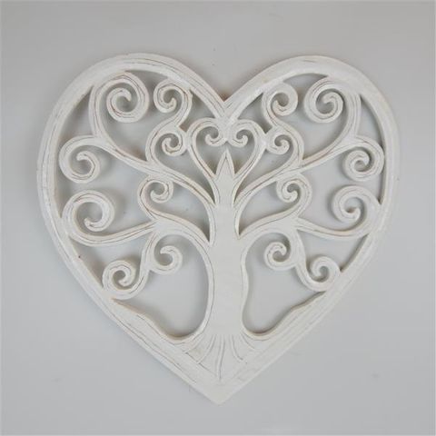 Carved Heart Tree of Life White 40cm dia