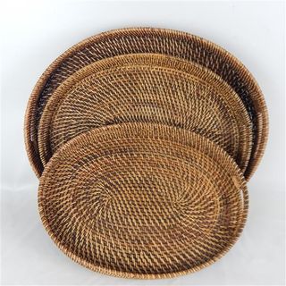 Lombok Oval Trays s/3 Antik Brown 40cm/45cm/50cm