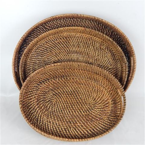 Lombok Oval Trays s/3 Antik Brown 40cm/45cm/50cm