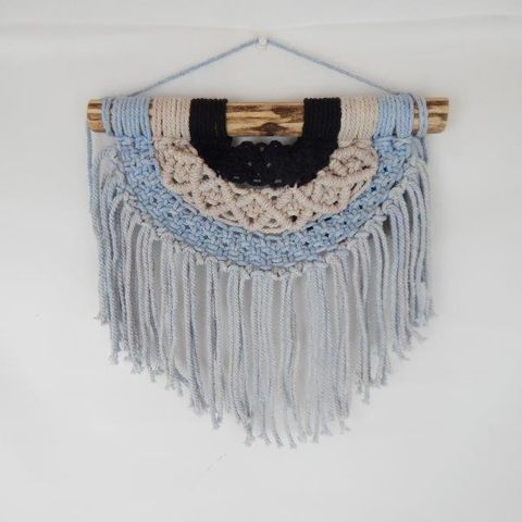 Macrame Hanging Small Cream/Blue/Black 30cm x 30cm high