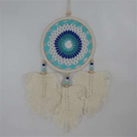 Aquamarina Dreamcatcher w 3 Leaves 22cm x 46cm long