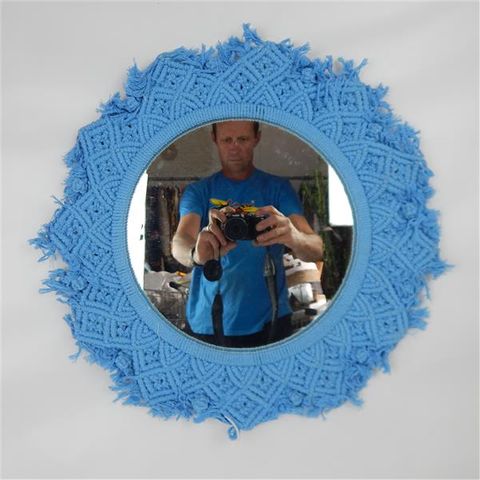 Macrame Mirror Aqua 50cm dia / Mirror 29cm dia