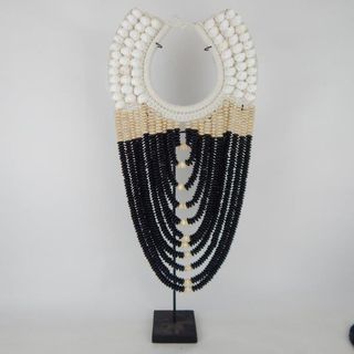 Beaded /Shell Tribal Necklace w Stand Black 30cm x 70cm high