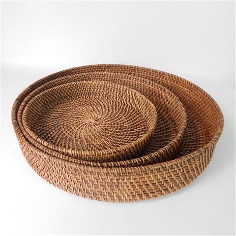 Lombok Round Trays s/3 Antik Brown 35cm/40cm/45cm