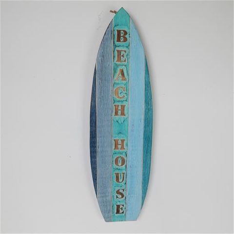 Wooden Beach House Surfboard Sign Aquas 18cm x 60cm