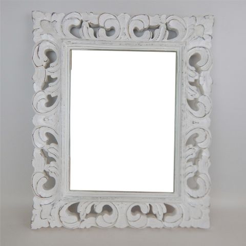Carved Rectangle Mirror Whitewash 50cm x 60cm