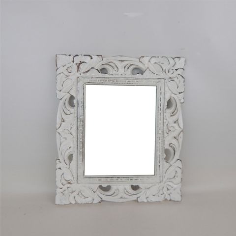 Carved Rectangle Mirror Whitewash 32cm x 38cm
