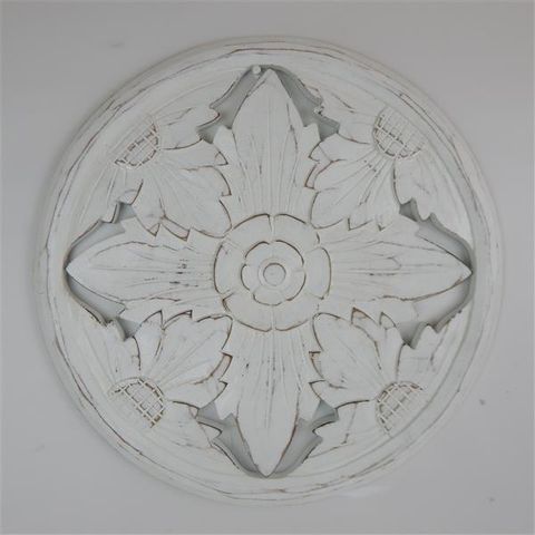 Carved Circle Floral Whitewash 40cm