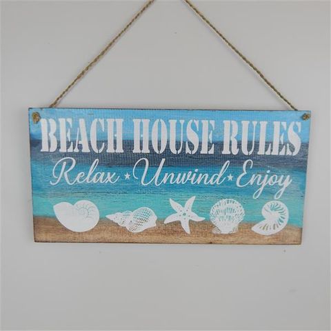 Wall Sign 'Beach House Rules" Aquas 40cm x 20cm