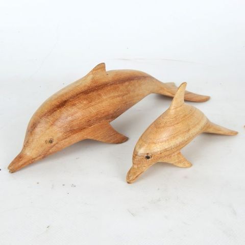 Handcarved Wooden Dolphins s/2 19x5x7cm / 11x4x6cm