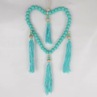 Beaded Tassel Heart Aqua 15cm x 35cm long