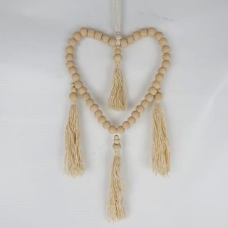 Beaded Tassel Heart Natural 15cm x 35cm long