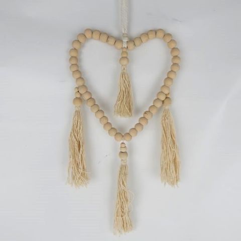 Beaded Tassel Heart Natural 15cm x 35cm long