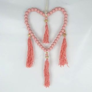 Beaded Tassel Heart Pink 15cm x 35cm long