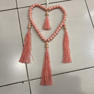 Beaded Tassel Heart Pink 15cm x 35cm long AUG DELIVERY