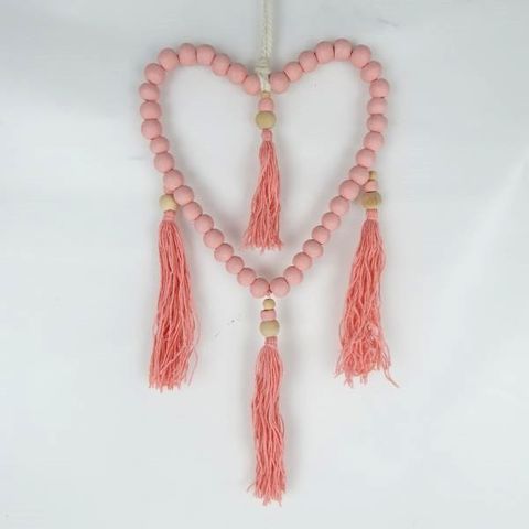 Beaded Tassel Heart Pink 15cm x 35cm long