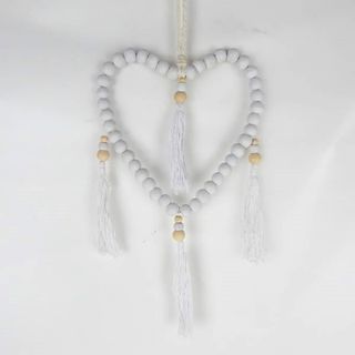 Beaded Tassel Heart White 15cm x 35cm long