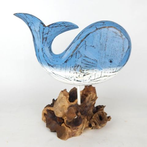 Blue Wooden Whale Large 32cm x 15cm x 25cm h