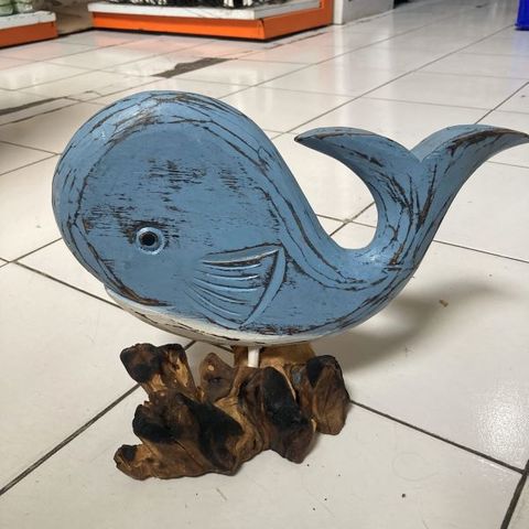 Blue Wooden Whale Large 32cm x 15cm x 25cm h DUE DEC