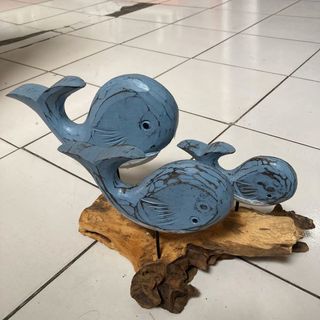 Blue Wooden Whales s/3 40cm x 20cm x 25cm h DUE DEC