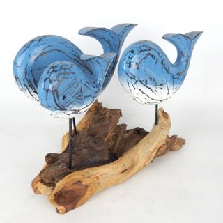 Blue Wooden Whales s/3 40cm x 20cm x 25cm h