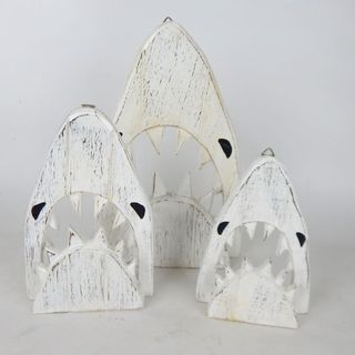 Wooden Sharks Flat s/3 Whitewash 12x18/15x22/20x30cm h