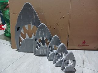 Wooden Sharks Flat s/3 Whitewash 12x18/15x22/20x30cm h DUE DEC