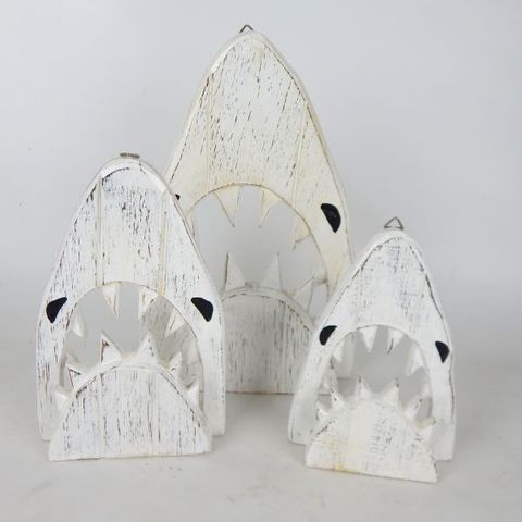 Wooden Sharks Flat s/3 Whitewash 12x18/15x22/20x30cm h