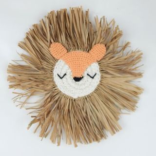 Raffia Fox w Eyes closed 35cm dia
