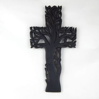 Carved Tree of Life Cross Blackwash 22cm x 40cm h