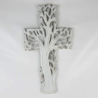 Carved Tree of Life Cross Blackwash 22cm x 40cm h DUE DEC