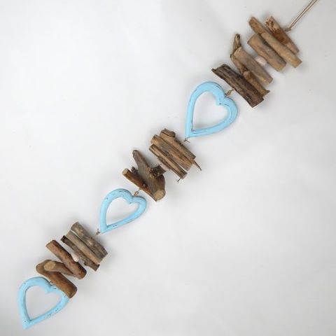 Driftwood Strand Hollow Heart 3 Bluewash 80cm