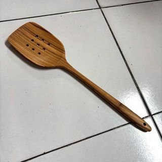 Teak Stirring Spoon w Holes 8cm x 35cm long DUE JUNE